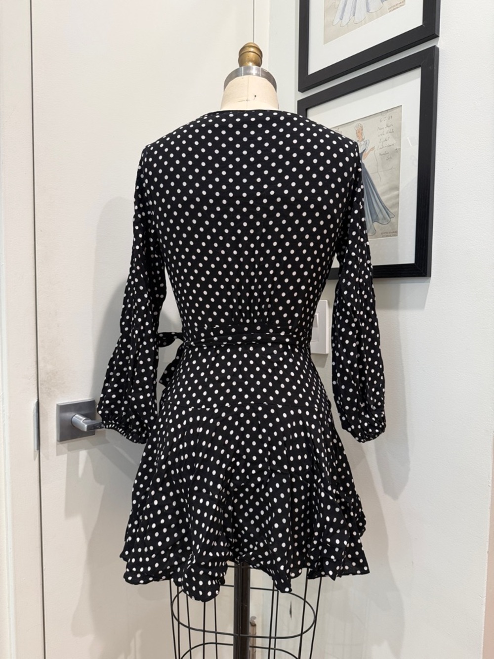 Zimmermann Black and White Polka Dot Wrap Mini Dress - Picture 5 of 5